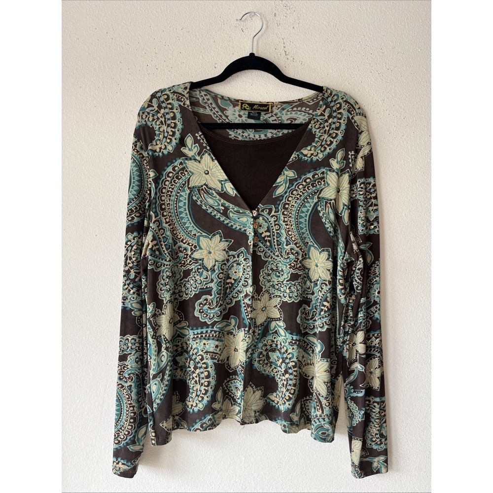 Mirasol 3X Paisley Floral Layered Lagenlook Top Blouse Slinky Brown XL USA Goth